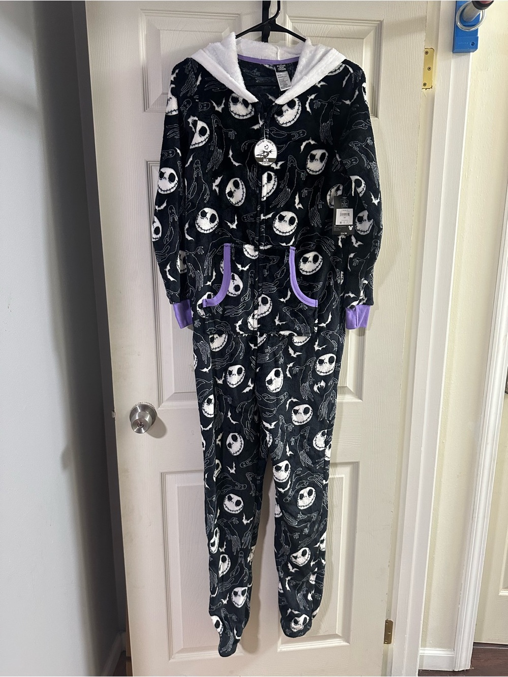 Disney Jack Skellington Black & White Hooded Pajama Set with Purple Accents